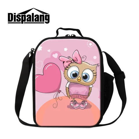 Impressão de Coração dos Desenhos Bolsa de Almoço do Miúdo Bonito para Mulheres Dispalang Animados Isolado Coruja Animal Pacote Térmico Lancheira Bolsas Mais Frios Atacado 3d