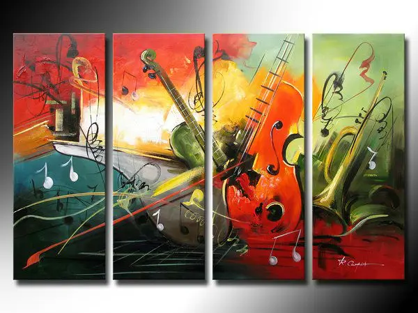 

Musical instruments handmade group painting on canvas for home decoration wall art pictures.with framed ready to hung