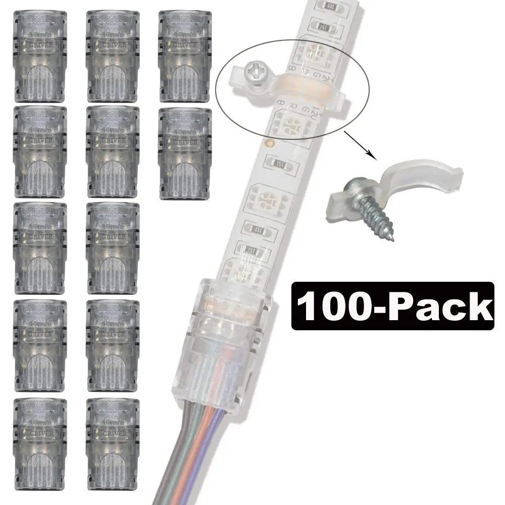 

10pcs LED Connector for RGB RGBW LED Strip Light Strip to Wire Quick Strip to Wire Connectors + 100Pcs Mounting Brackets