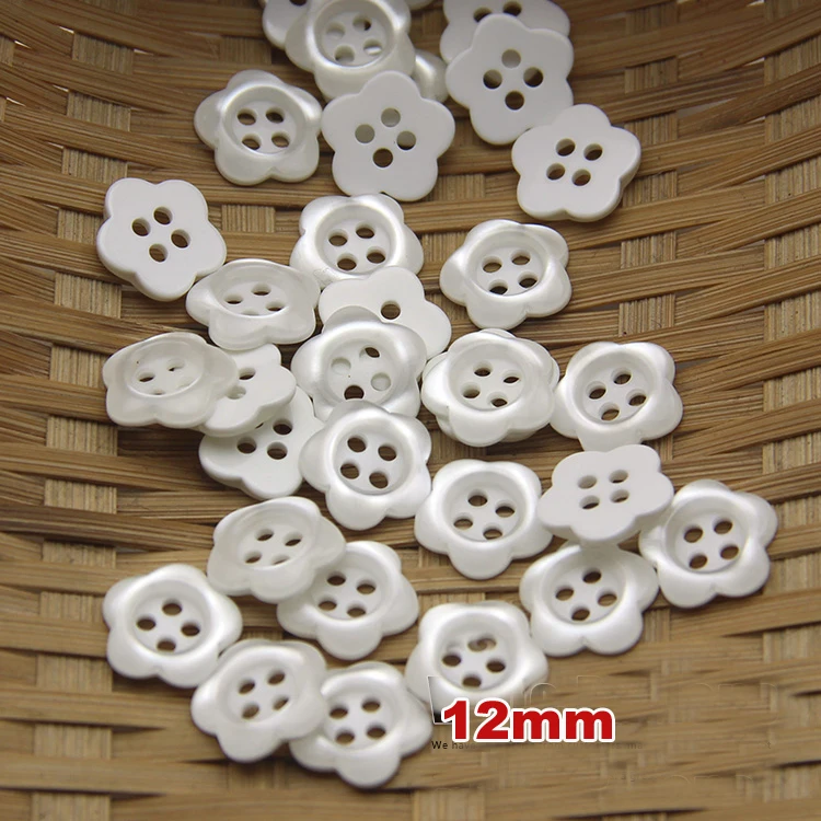 100pcs/lot Size12mm High quality pearl white flower buttons,sewing