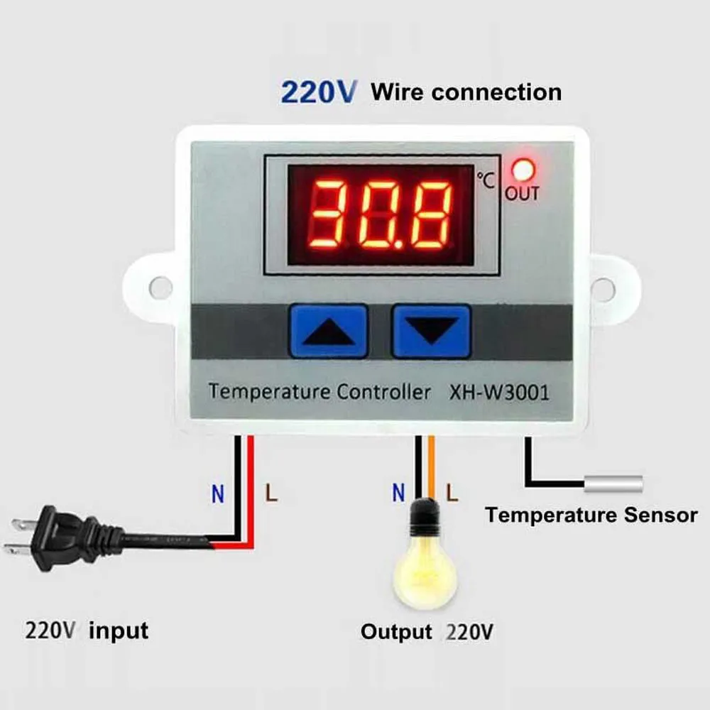 XH-W3001 W3001 контроллер температуры цифровой светодиодный переменный ток 220 В термометр термо контроллер переключатель зонд макс 10а NTC10K