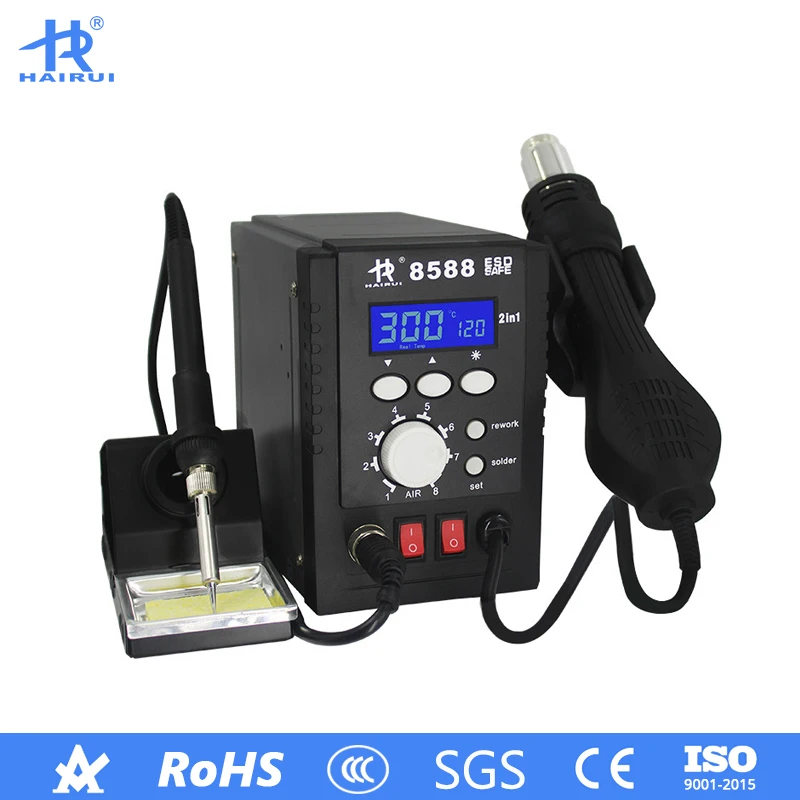 

HAIRUI 8588 LCD Digital 120L/min 2 in 1 Hot Air Soldering Iron Station