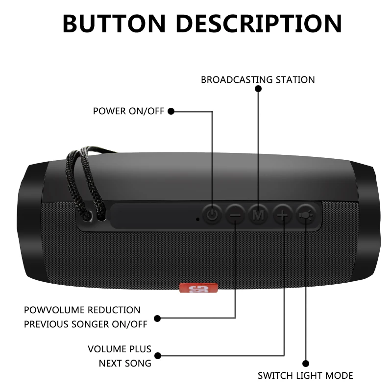 Беспроводной Bluetooth динамик светодиодный портативный бум-бокс напольная бас Колонка сабвуфер звуковая коробка с микрофоном Поддержка TF FM USB Subwoffer