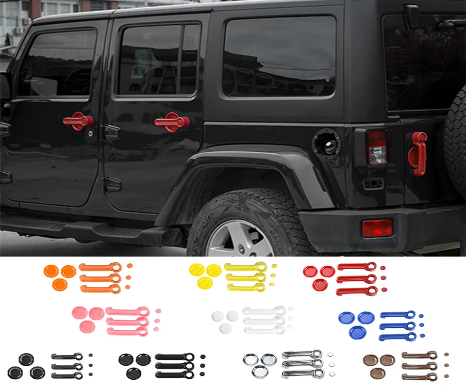 SHINEKA ABS Car Exterior Door Grab Handle Shell And Outer Door Bowl Cover Trim Decoration Stickers For Jeep Wrangler JK 2007+   