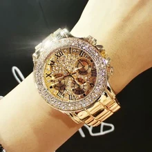 2017 Nuevo de Alta Calidad de Cristal de Diamante de Lujo Relojes de Las Mujeres Reloj de la Tira de Acero de Oro Rosa de Oro Brillante Vestido Reloj Nave de La Gota