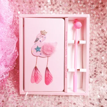 

Girl Heart Dream Girl Lovely Pink Notebook Flamingo Shining Flowers Creative Wind Notebooks Office Stationery School Writing Pad