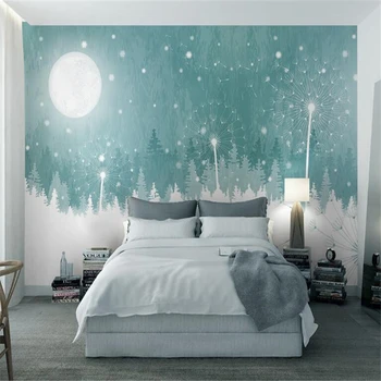 

beibehang wall papers home decor Interior hand-painted papel de parede beautiful moon and dandelion refreshing wallpaper