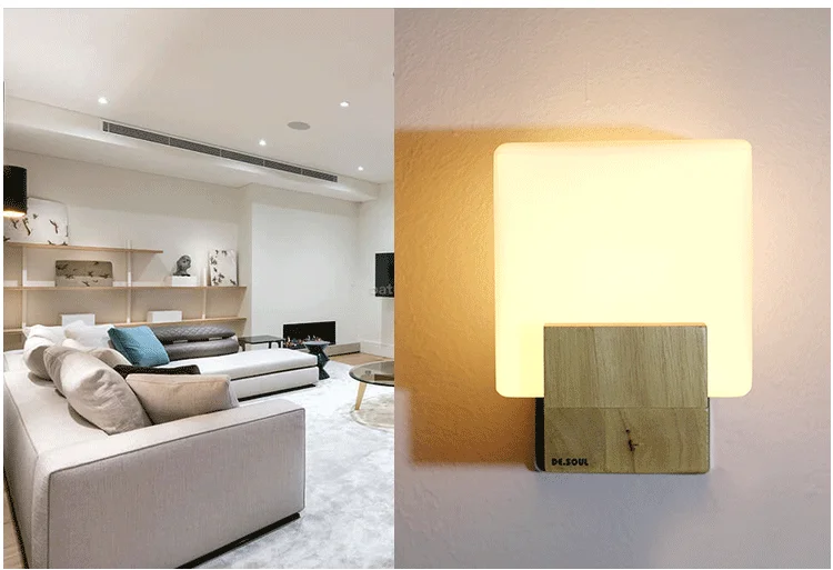 DE.SOUL Japan Style Modern Oak Wood Wall Lamps Cube Sugar Lampshade Bedroom Bedside Wall Light Home Wall Sconce 110-220V_10