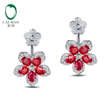Caimao Jewelry 18KT белого золота 2.82ct Природный Рубин 0.37ct diamond Обручение Двусторонняя Серьги