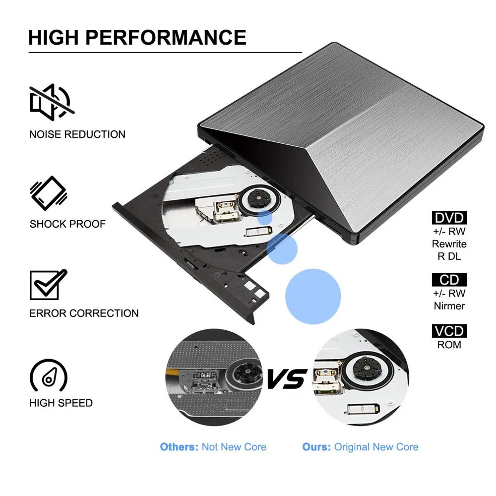 Unidad de DVD óptico de aluminio externo USB 3,0 CD DVD +/-RW quemador reescritor reproductor para ordenador portátil PC de escritorio soporte de Windows Mac OS