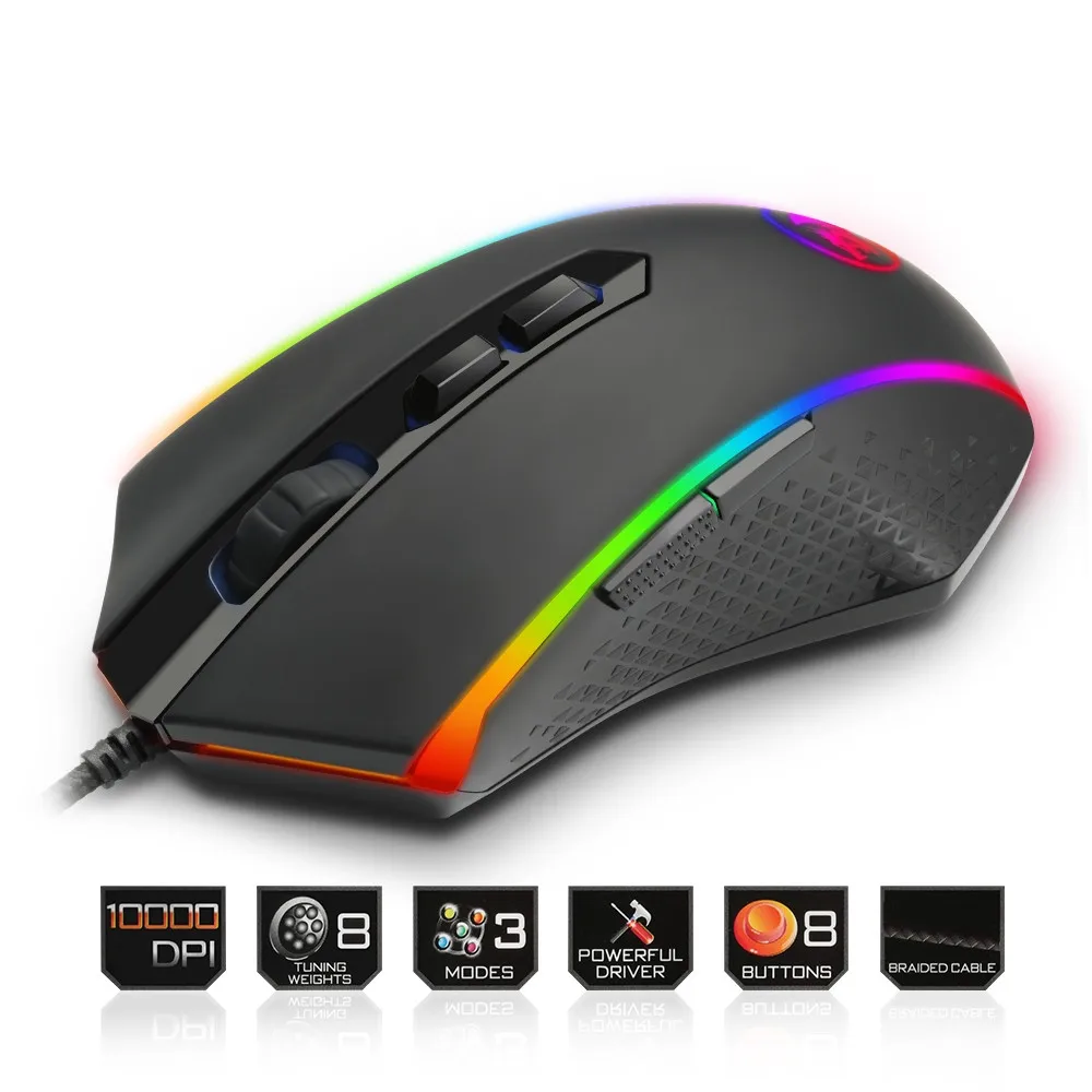 Проводная игровая мышь Redragon USB 10000DPI 8 кнопок лазерная программируемая с