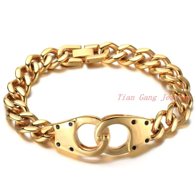 Men Handcuffs Bracelet Gold Stainless Steel Link Chain Bracelets Men Handcuffs Bracelet Gold Stainless Steel Link Chain Bracelets Jewelry Secret Shades Mens Handcuff