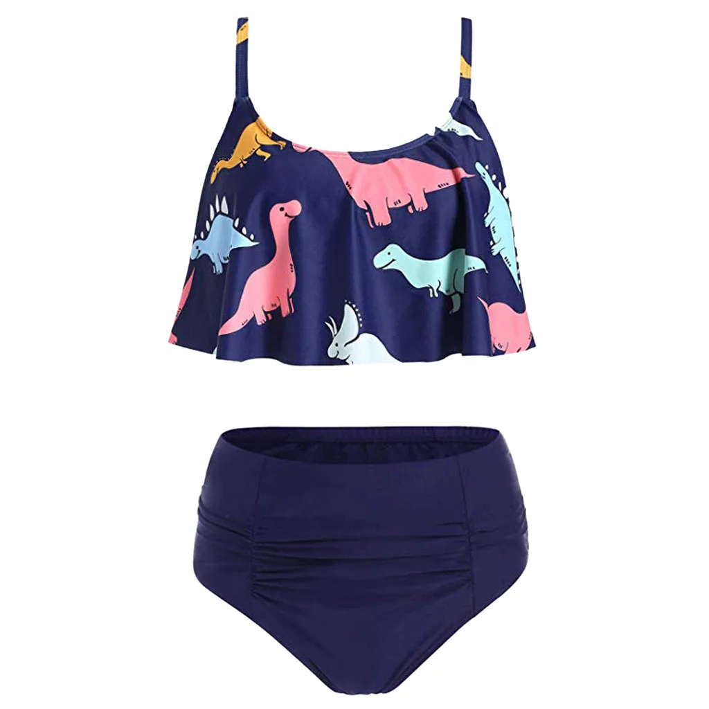 

Bikinis 2019 Women Bikini Set Swimsuit High Waist Dinosaur Print Bathing Suit Beach Swimwear Maillot De Bain Femme Bathing Suit