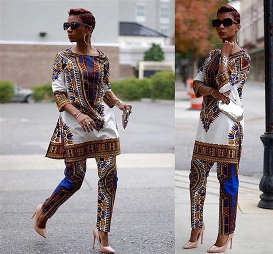 Новая африканская женская одежда Дашики Рич Базен принт повседневные традиционные африканские платья для женщин Африка одежда комплект брюк