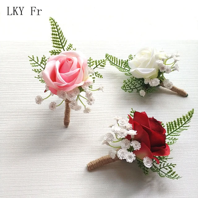 Yo Cho Boutonniere Wedding Buttonhole White Pink Corsage Pins Flowers  Boutonniere Groomsman Marriage Corsage Wedding Accessories - Boutonnieres -  AliExpress