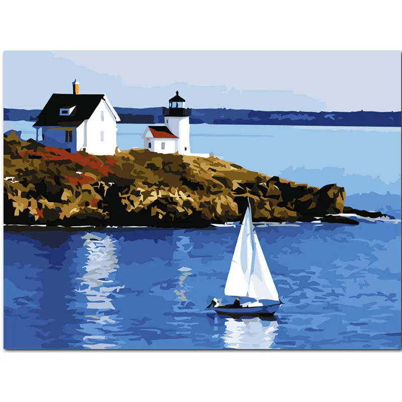 A View Of The Harbor Scenery Painting By Numbers Picture Colouring Zero Basis HandPainted Oil Unique Gift Home Decor | Дом и сад