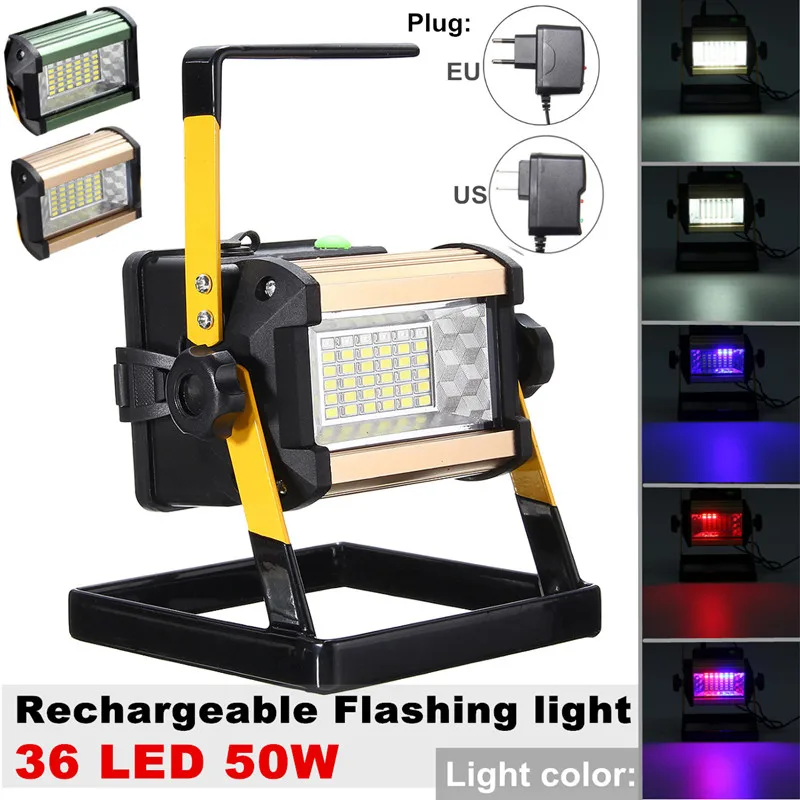 

Smuxi 36 LED Floodlights Rechargeable 4 Modes LED Flood Lights Spot Camping Portable Outdoor Flashing Lamp EU/US plug 2400LM