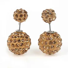 Дорин коробка глины Двусторонняя ухо Post Серьги-гвоздики Шар Проложить шампанское горный хрусталь 10 мм диаметр. 16 мм диаметр, 1 пара