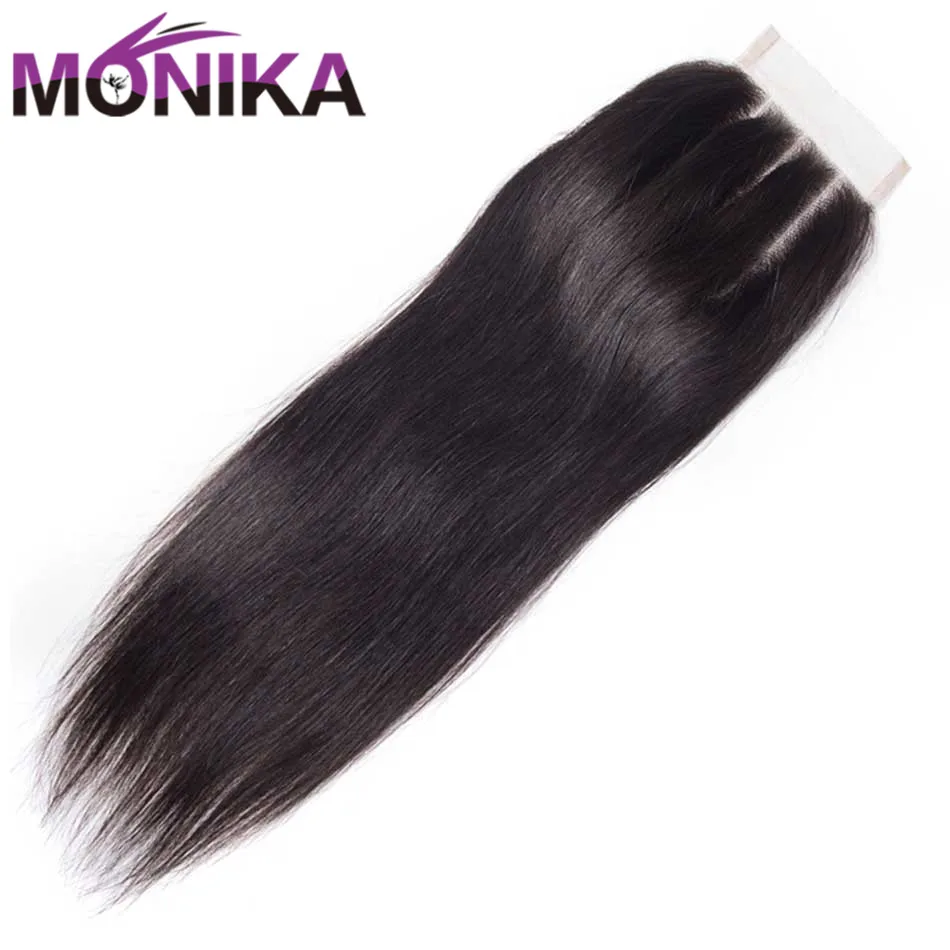Monika волосы бразильский закрытие шнурка человеческих волос 4x4 Бесплатная/средний/третья часть швейцарская шнуровка натуральный Цвет не Remy