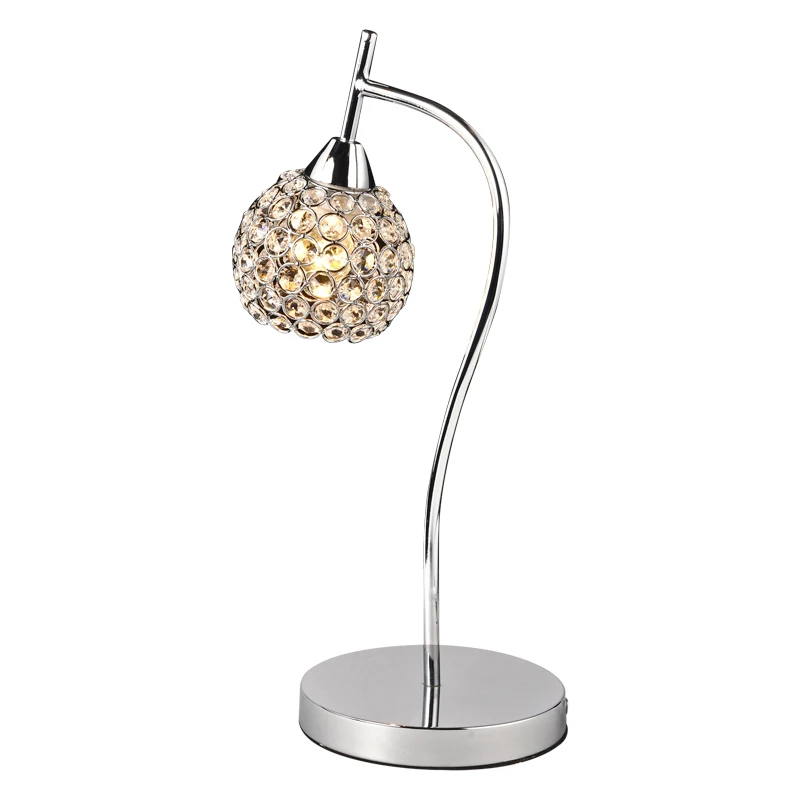 

F-shape Modern Crystal Chrome Ball Hanging Bedroom Beside Table Light Stylish Polished Chrome Bar Counter Study Room Desk Lights