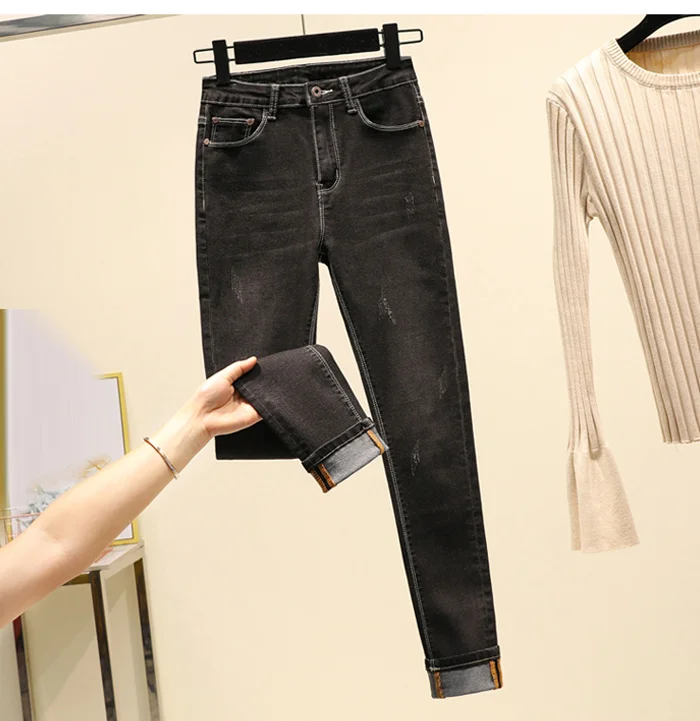 Новая Осенняя коллекция, Размеры Высокая талия женские джинсы в Корейском стиле версия была тонкой MM200 фунтов облегающие штаны