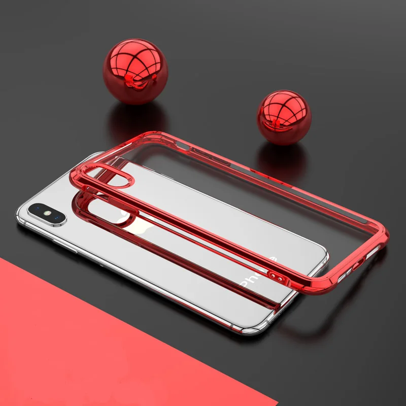 Shockproof Clear TPU Case For iPhone 11 Pro Max 11 Pro 11 Luxury Plated Airbag Anti-Knock Case For iPhone XS Max XR XS 7 8 Plus - Цвет: Red