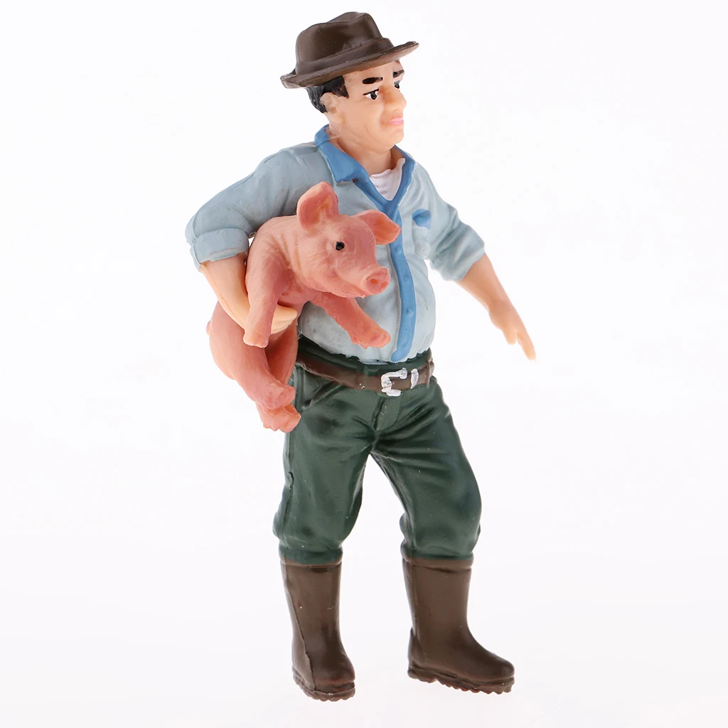 Plastic Farm Animals Toy Realistic Farm Animal Model Action Figure Collectible - Farmer & 4 Pigs