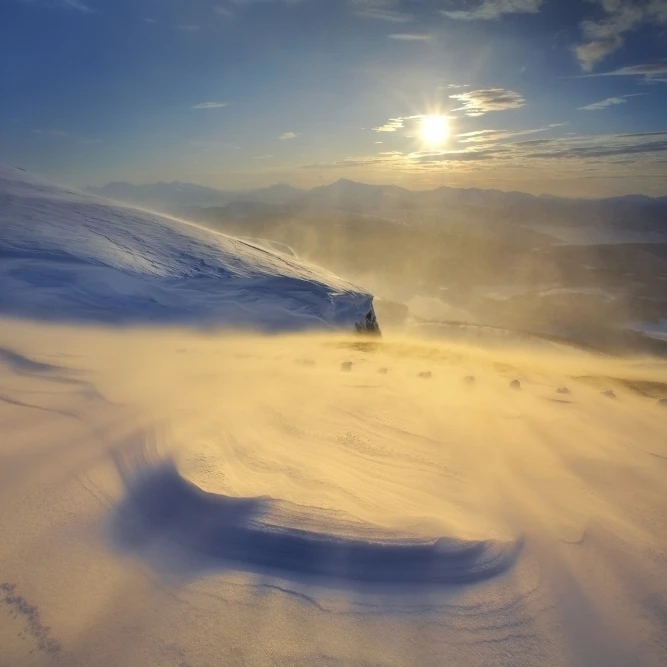 A blizzard on Toviktinden Mountain in Troms County  Norway Poster Print (17 x 11)