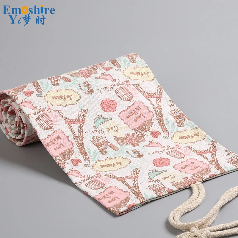 Emshire Paris Tower small fresh canvas handmade curtain 12 24 36 48 72 hole volume pencil case pen color lead storage (6)
