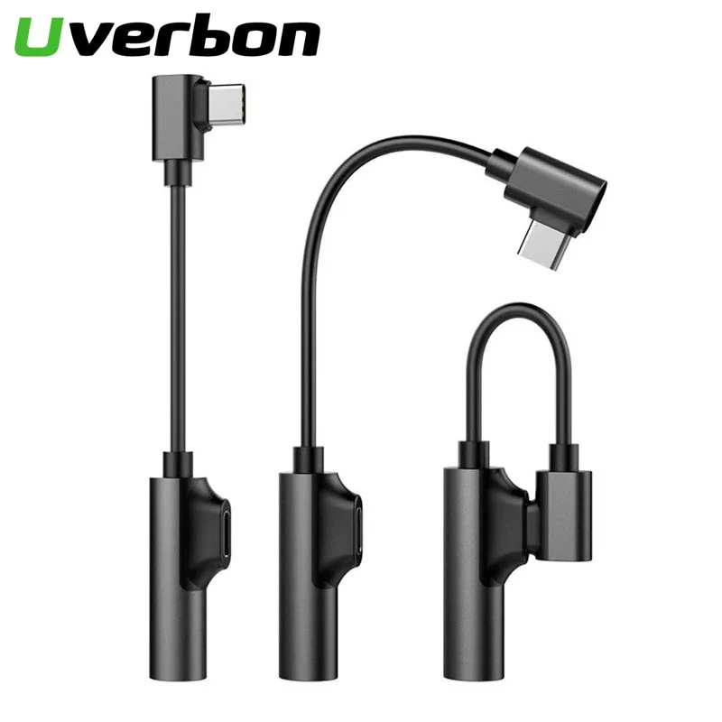 

90 Degrees Type C Headset Converter Type-C To 3.5 Jack HIFI Audio Cable USB-C Power Charger Cabes For Huawei Samsung Xiaomi