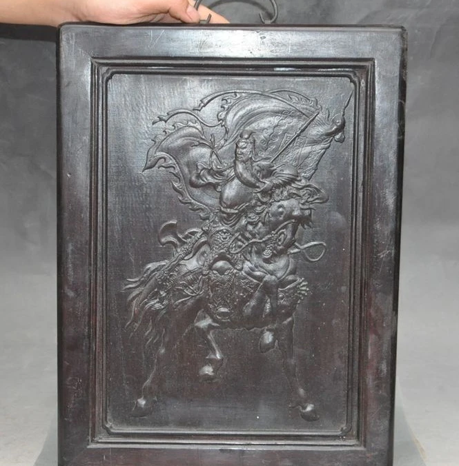

Chinese Rosewood Hand carving guangong Generals Horse statue Wall hanging Tangka