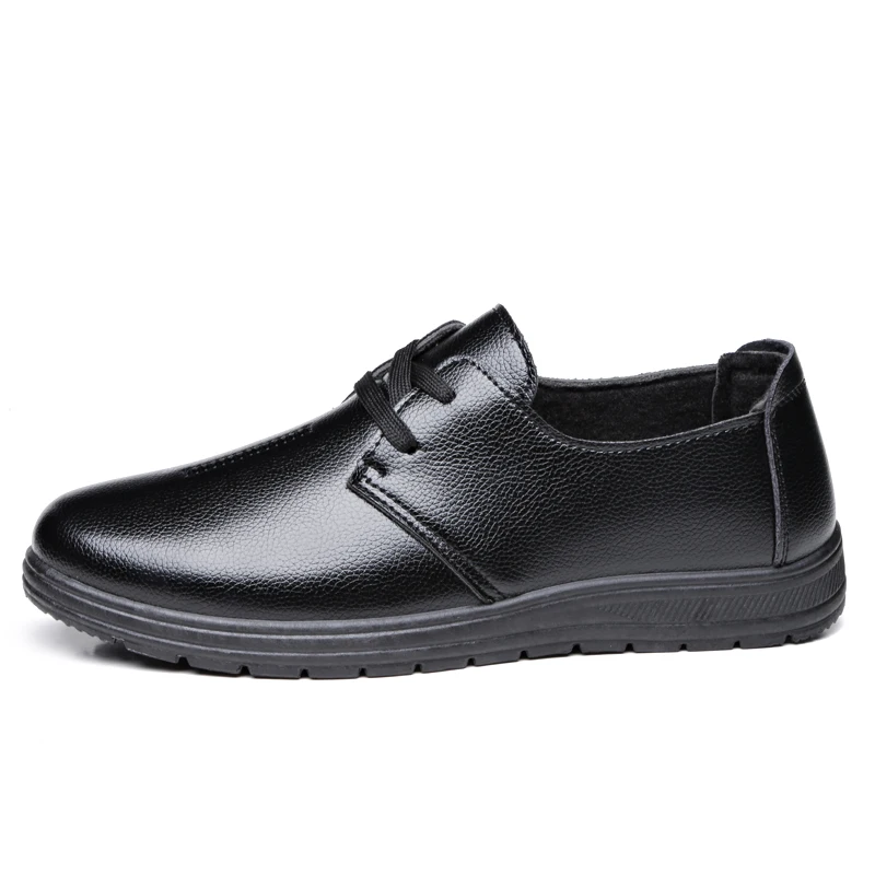 YEINSHAARS/брендовая повседневная обувь; мужские лоферы из натуральной кожи на шнуровке; Зимняя Теплая мужская обувь на плоской подошве - Цвет: black