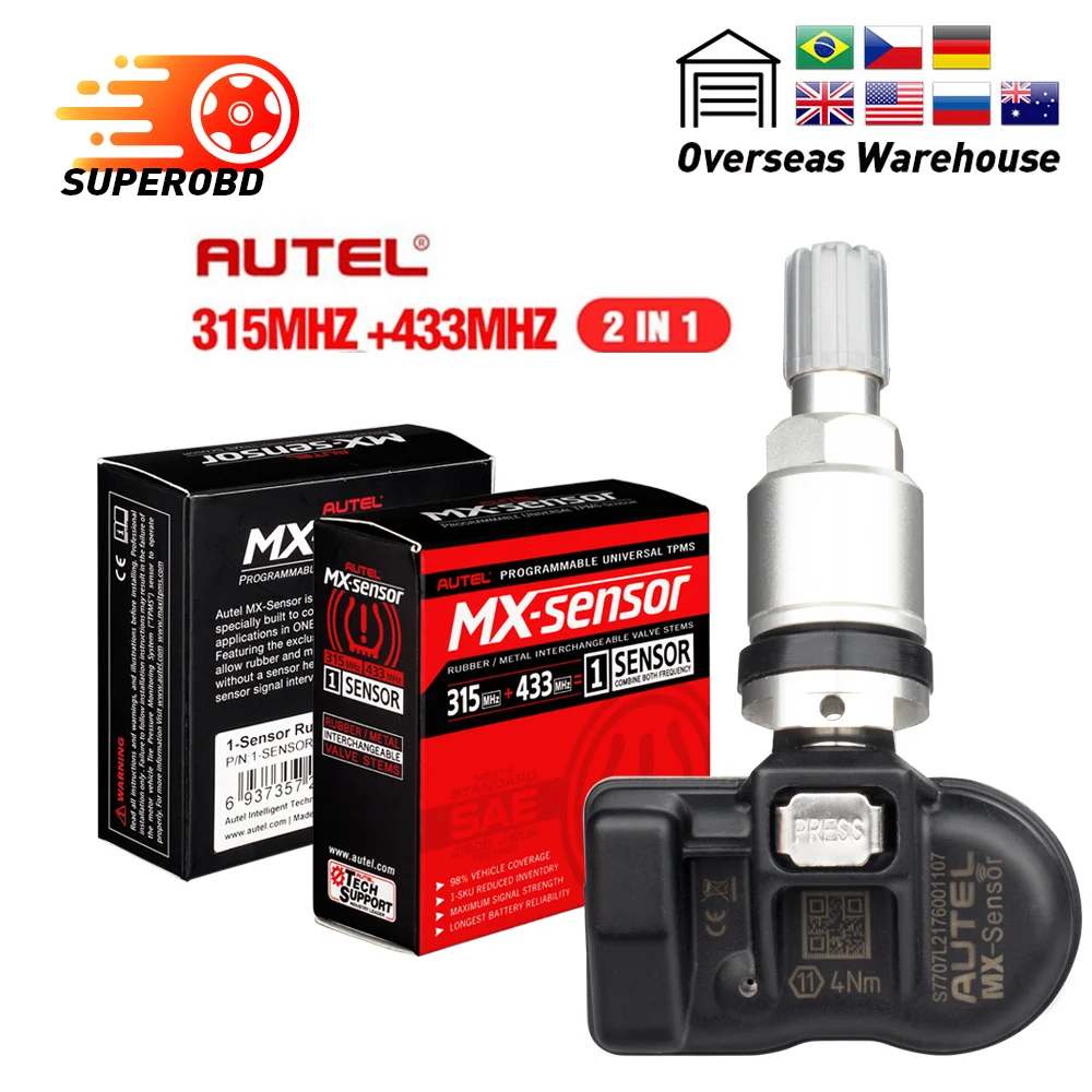 

TPMS Sensor 433mhz 315MHZ Autel MX-Sensor 433MHZ TPMS Senor Interno Supports Tire Pressure Programming Monitor 315mhz 433MHZ