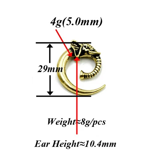 Showlove-1Pc латунный племенной Дракон и змея и морской конек и слон ушной Спиральный Конус расширитель пробки пирсинг Калибр серьги ювелирные изделия для тела - Окраска металла: 4g elephant