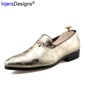 

Italian Slip-On Leather Shoes Men Dress Party Wedding Shoes Zapatos De Hombre Fashion Black Gold Silver Business Men Shoes 2019