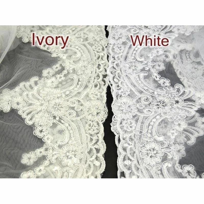 Bridal White Ivory Wedding Veil Soft Long Tail Applique Edge Lace Wedding Veil Fabric withComb Married Dress Decoration Supplies