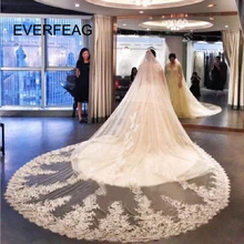 С аппликацией из изящного кружева край Длинные Свадебные вуали двухслойная свадебная вуаль с расческой ручной работы свадебные аксессуары