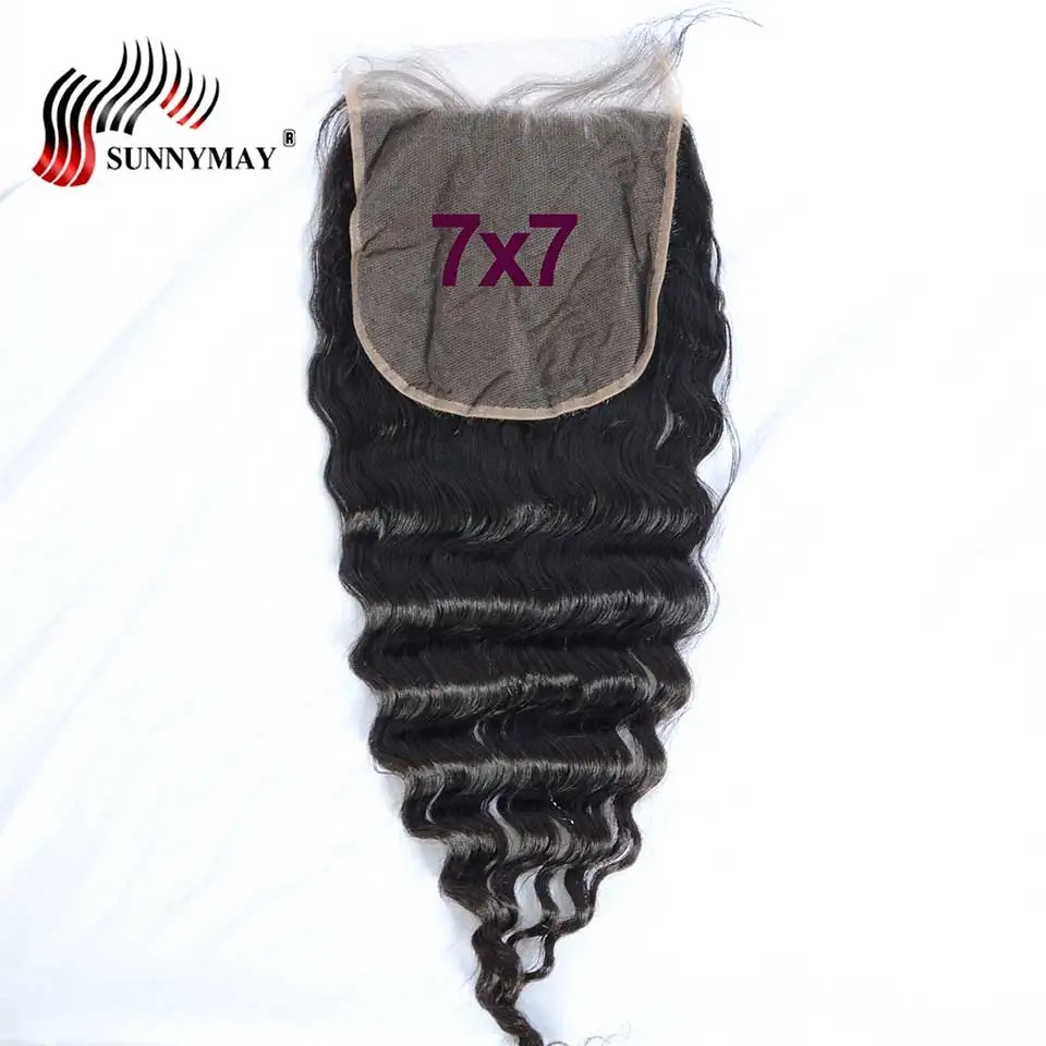 

Sunnymay Deep Wave 7x7 Lace Closure Peruvian Hair Lace Frontal Closure Pre Plucked Bleached Knots Baby Hair 7by7 In stock