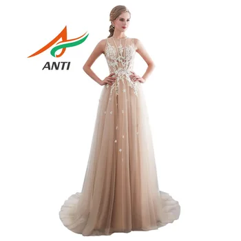 

ANTI 2018 Tulle Floral Applique Evening Dress Luxury Embroidery Lace Formal Gowns Celebrity Dress A-Line Wedding Party