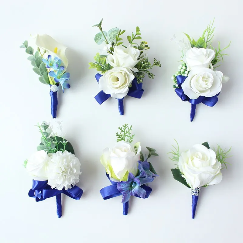 wedding boutonniere white blue groom suit decor (15)