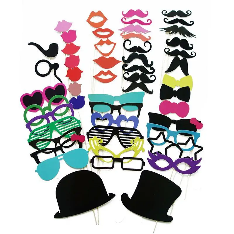 

51pcs Photo Booth Props Funny Birthday Party Wedding Props Mask Moustache Photo Booth Stick Photography Party Event Supplies