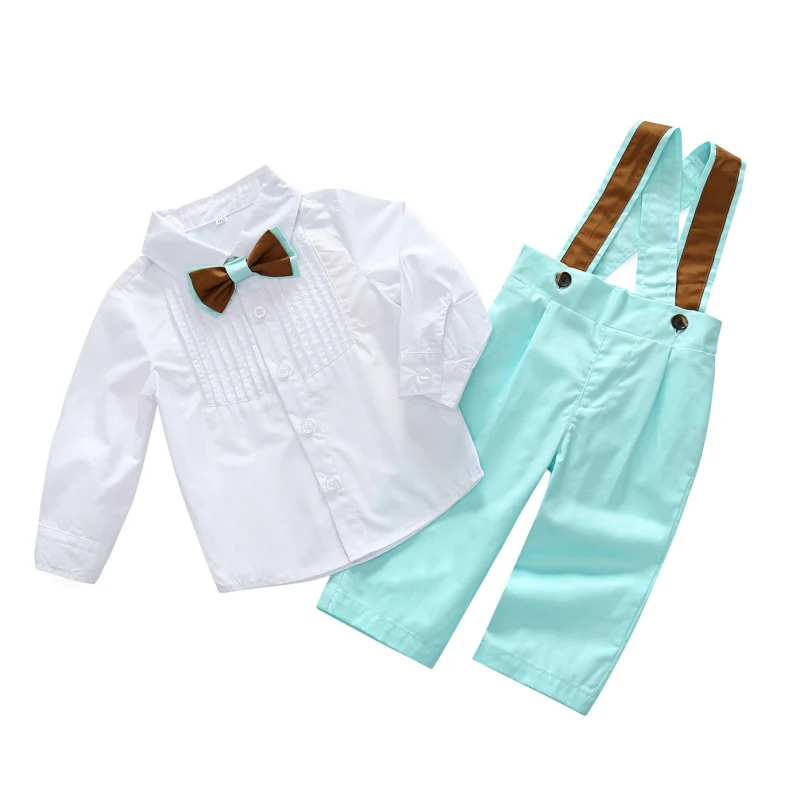 

Fashion Children Baby Two Nurseling Tie Gentleman Cotton Color Suits Sets Long-sleeve Rompers Boys Shirt Bow Solid