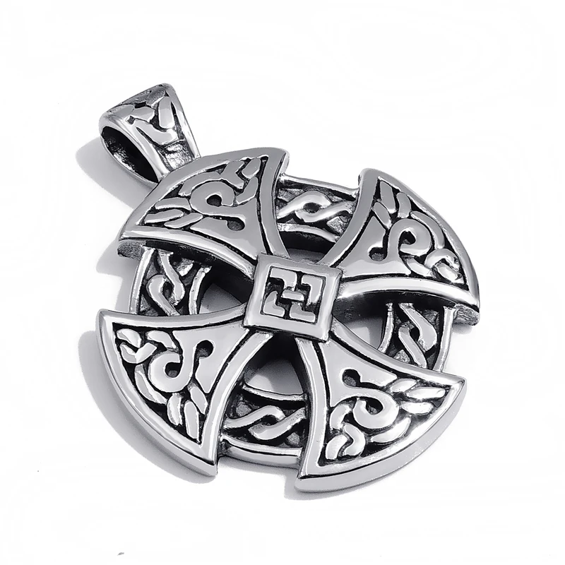 Кельтский Солнечный крест мужская нержавеющая сталь подвеска цепочка ожерелье серебро черный Винтаж ювелирные изделия 20 дюймов-26 дюймов