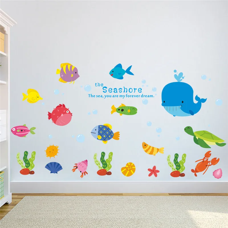 Underwater Fish Shark Bubble Wall Stickers Bathroom Kitchen Wall Decals