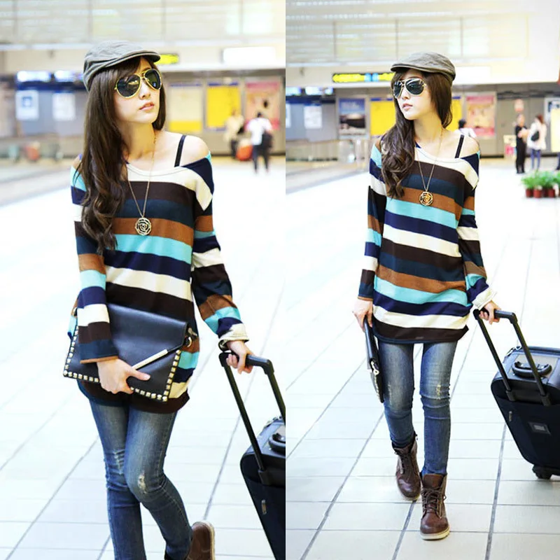 Осенние корейские Полосатые свитера плюс размер 3XL 4XL 5XL Женские свитера и пуловеры больших размеров d трикотажные топы женские длинные джемперы