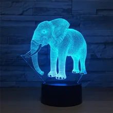Светодиодный 3d-ночник слоновая кость слон головоломка фигурка 7 цветов Сенсорная Оптическая иллюзия настольная лампа украшение дома модель