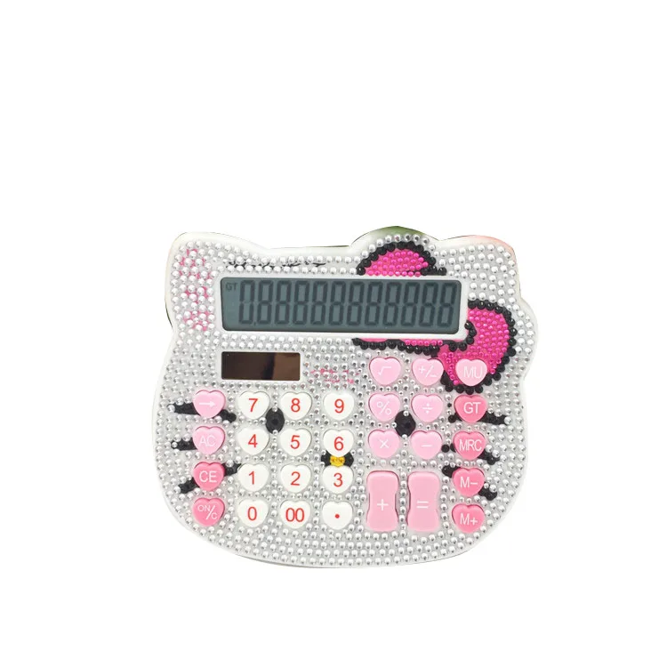 

Hot Sale Middle Size 12 Digit Solar Pink Cute Luxury Rhinestone Crystal Diamond Hello Kitty Calculator Wholesale