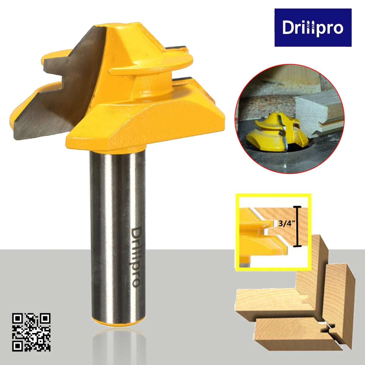 

Drillpro 45 Degree Medium Lock Miter Router Bit 3/4" Stock 1/2" Shank Joint Woodworking Cutter Solid Hardened Steel