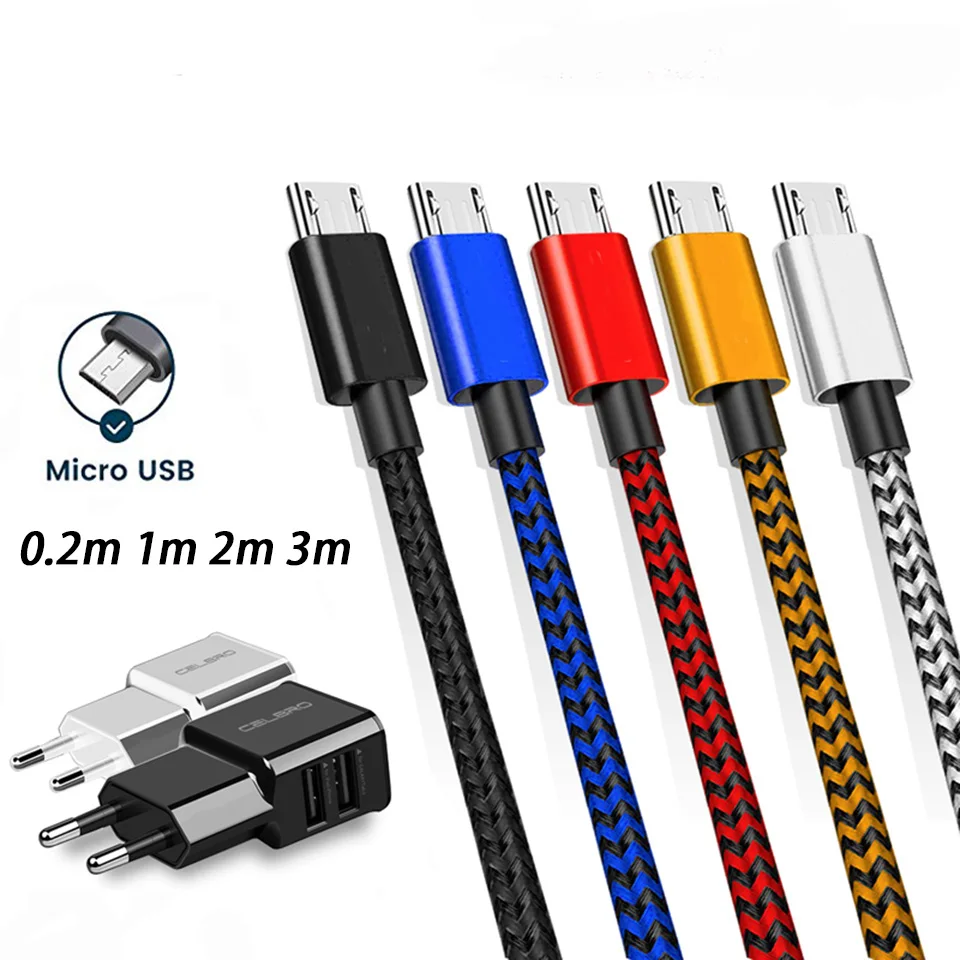 Micro USB кабель для зарядки 0,2 м 1 м 2 м 3 м кабель для зарядки мобильных телефонов для Xiaomi Redmi Note 6 5 Pro 6A samsung A7 M10