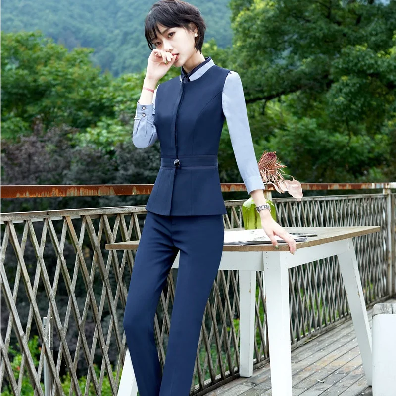 Ol Blouses Pantalon Costumes Nouveauté Pantsuits 3 Ensembles Femme Veste Bleu Dark Avec Blazers Mode Pièces Styles Blue Formelle Manteau Dames qwq6IFZx